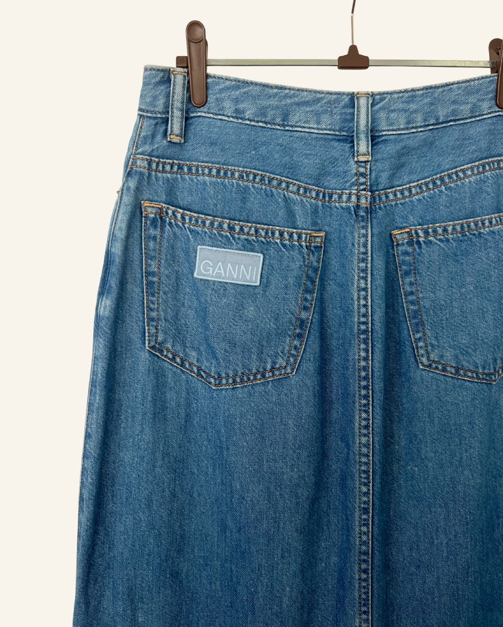 GANNI long denim high waist mid-blue skirt