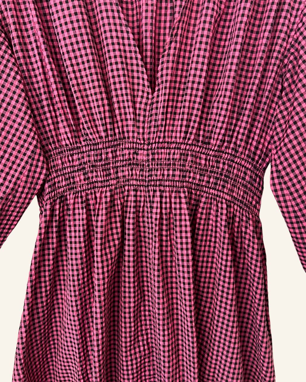 GANNI seersucker gingham dress with puff sleeves