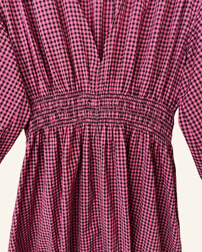 GANNI seersucker gingham dress with puff sleeves