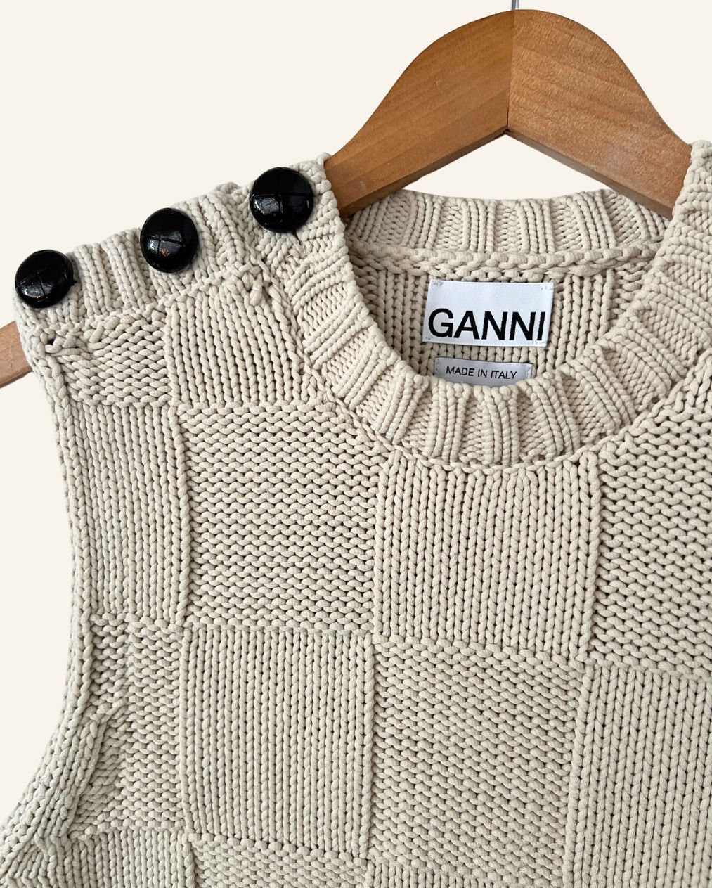 GANNI cream color knitted vest knitwear smiley green