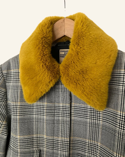 BAUM UND PFERDGARTEN tartan plaid checked faux fur collar jacket