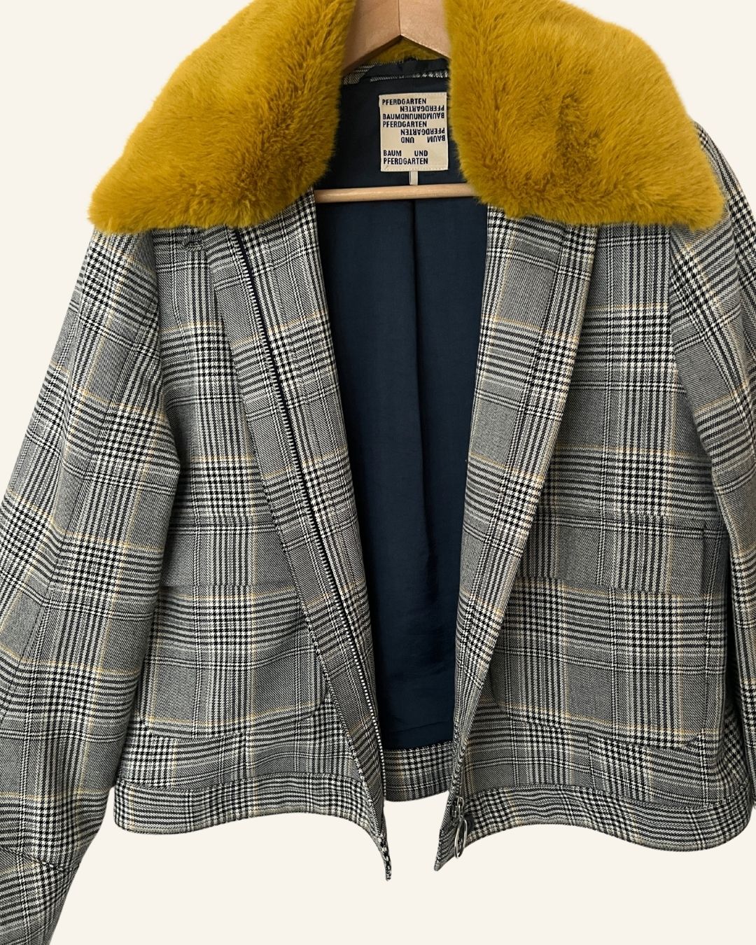 BAUM UND PFERDGARTEN tartan plaid checked faux fur collar jacket