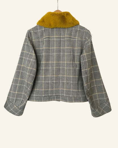 BAUM UND PFERDGARTEN tartan plaid checked faux fur collar jacket