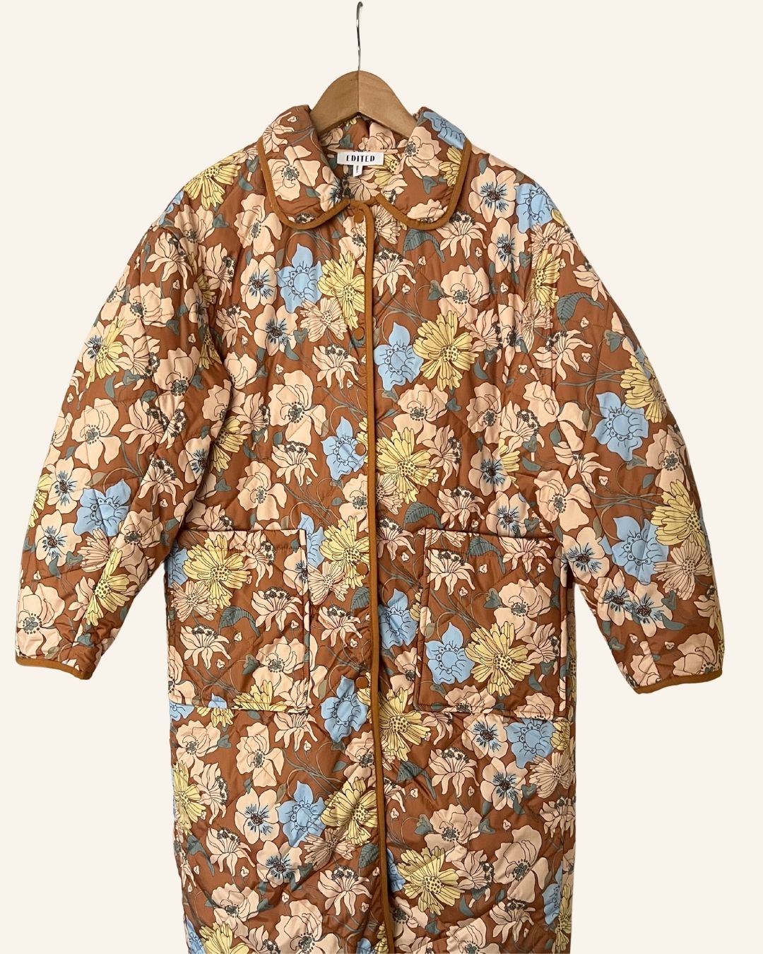 EDITED long floral light brown puffer jacket