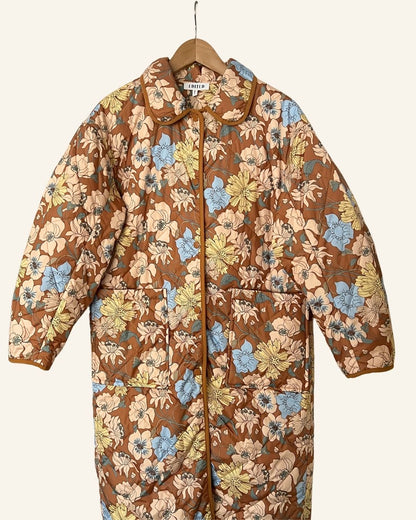 EDITED long floral light brown puffer jacket