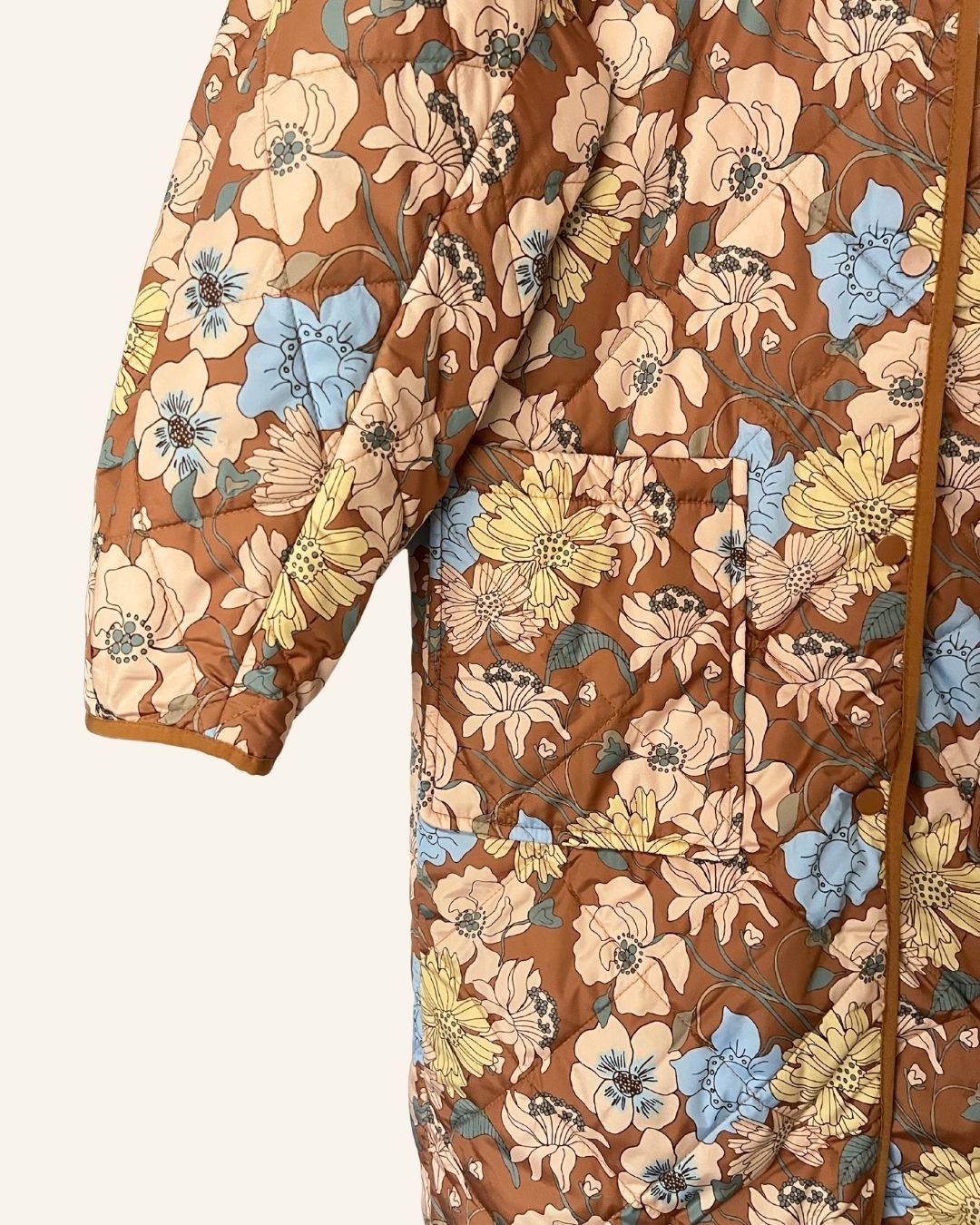 EDITED long floral light brown puffer jacket