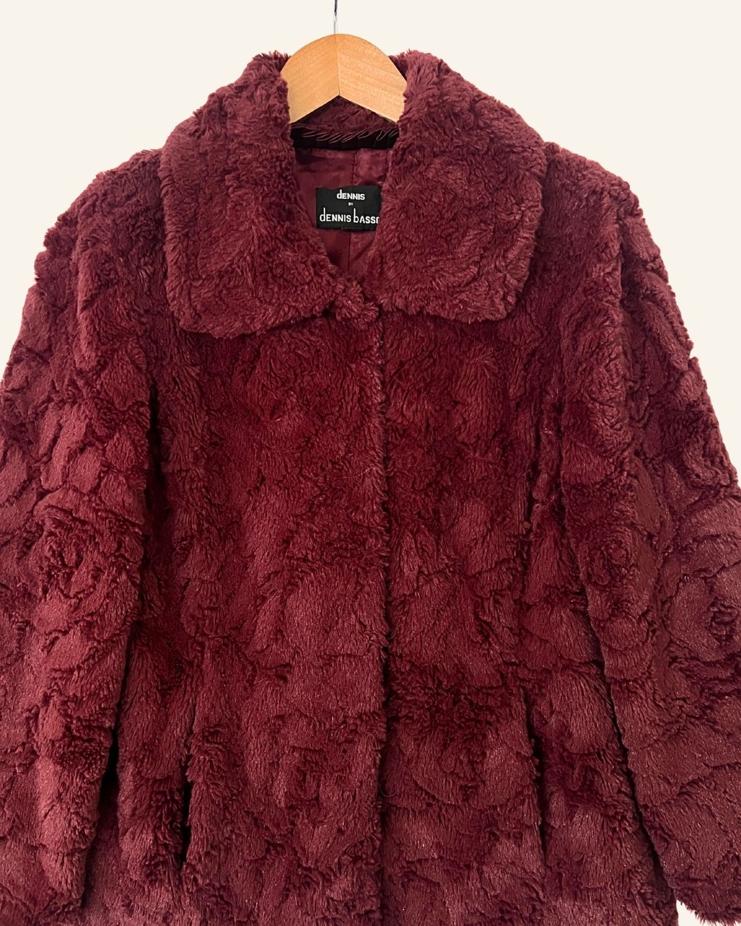 Vintage burgundy faux fur coat with purple highlights dennis basso