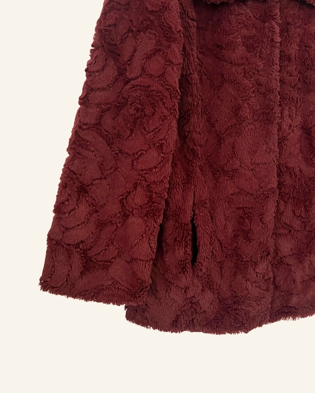 Vintage burgundy faux fur coat with purple highlights