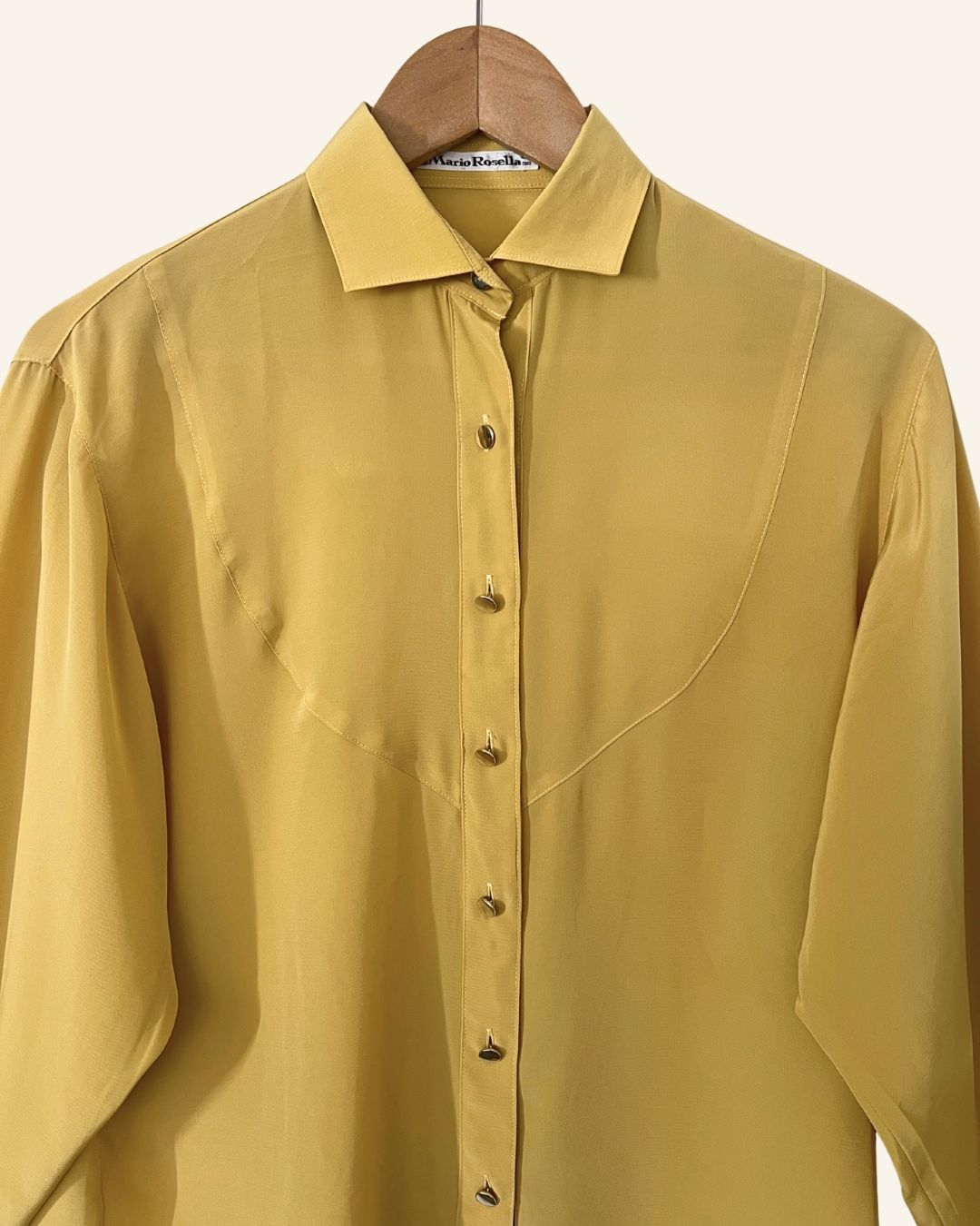 Light yellow vintage silky shirt with gold buttons