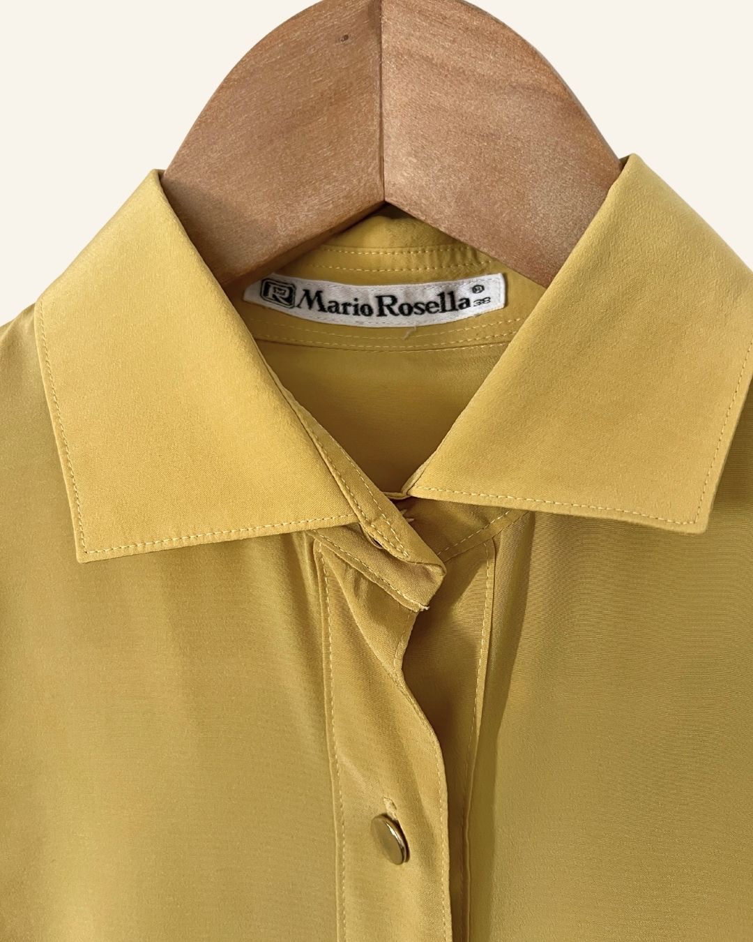 Vintage light yellow silky shirt with gold buttons