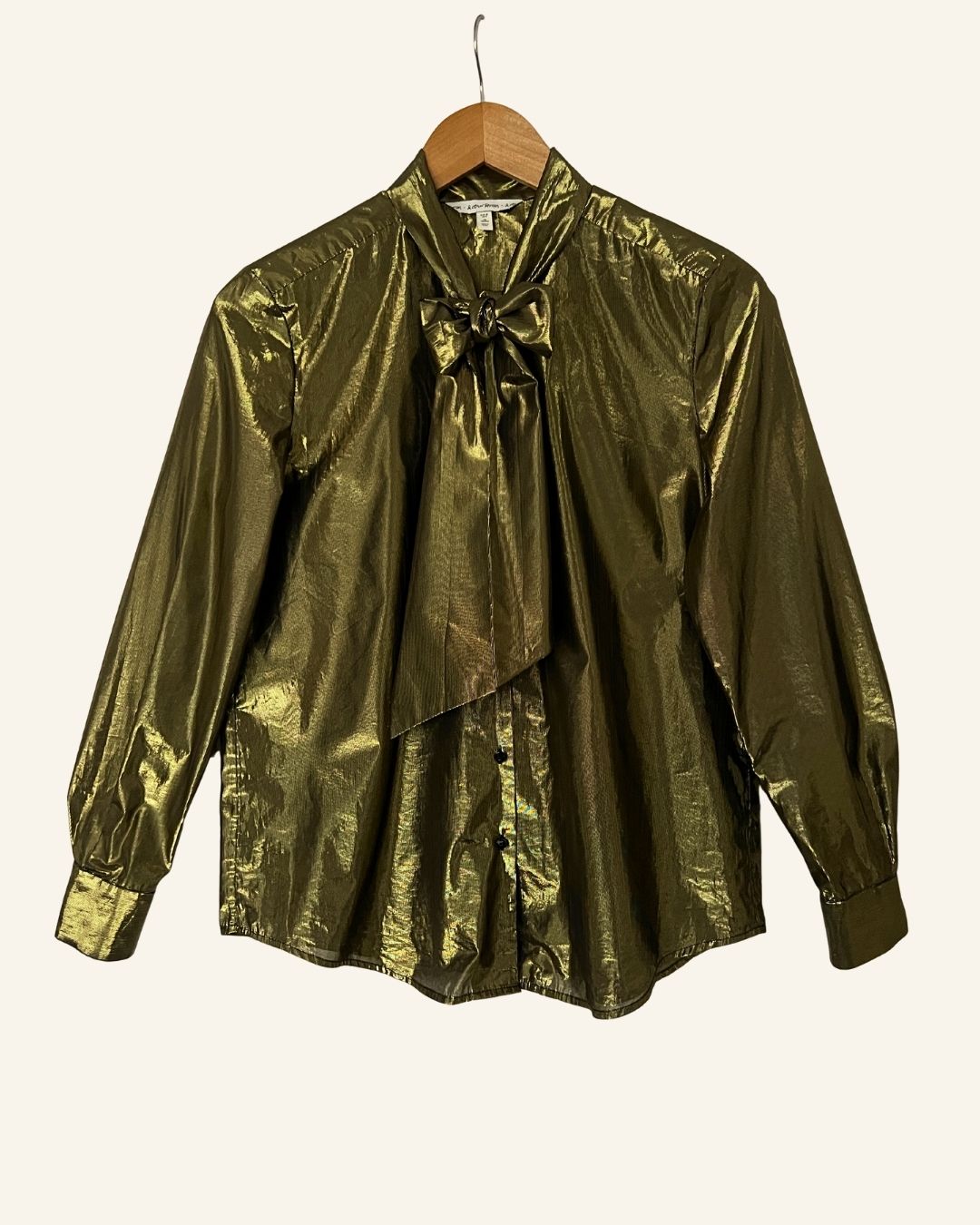 & OTHER STORIES lamé gold bow tie blouse shirt