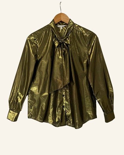 & OTHER STORIES lamé gold bow tie blouse shirt