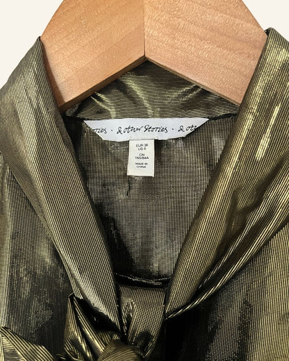 & OTHER STORIES lamé gold bow tie blouse shirt