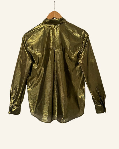 & OTHER STORIES lamé gold bow tie blouse shirt