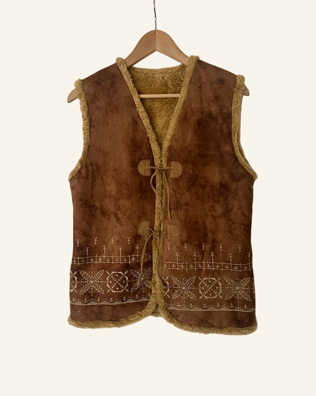Fauxfur brown embroidered nordic vest