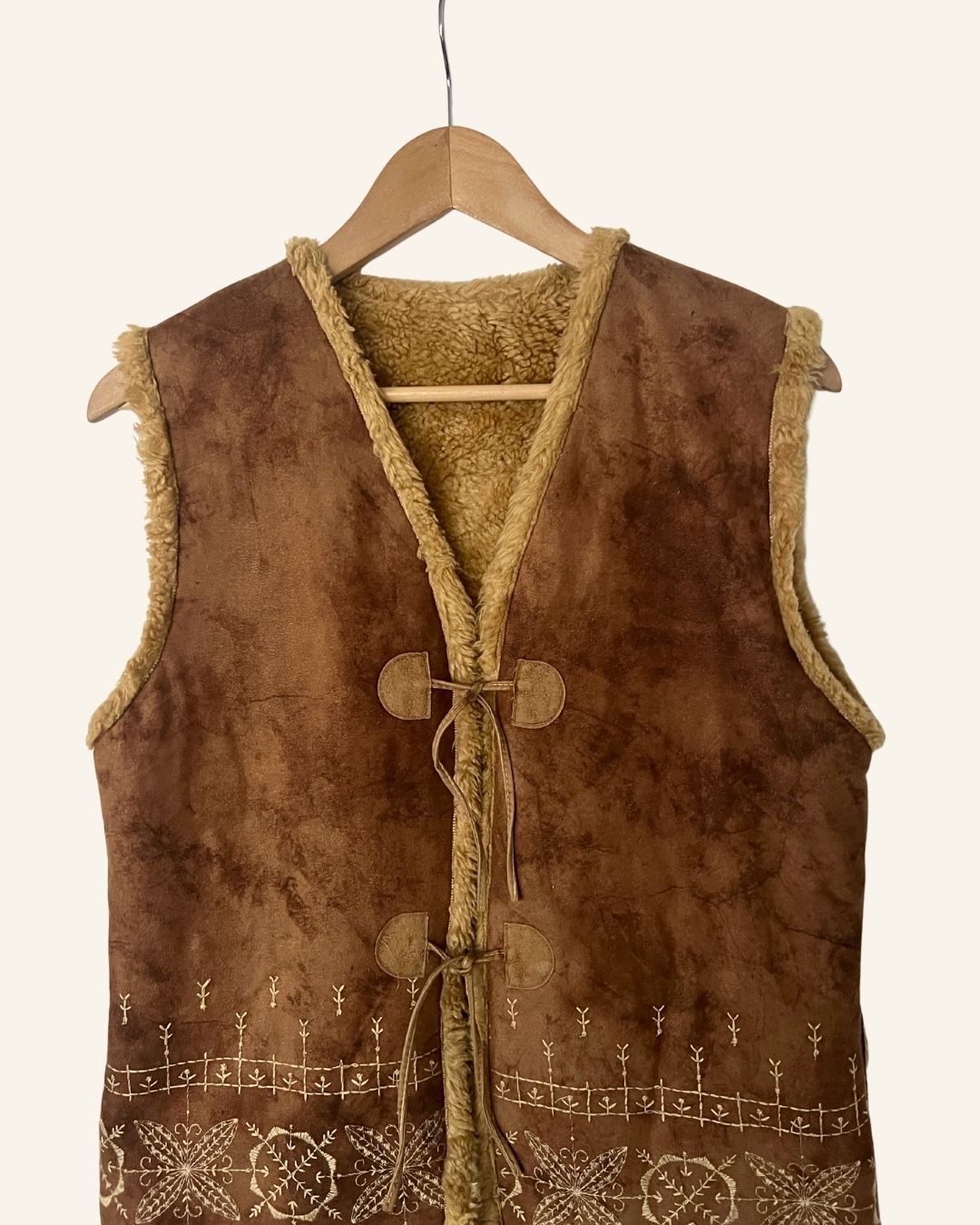 Fauxfur brown embroidered nordic vest