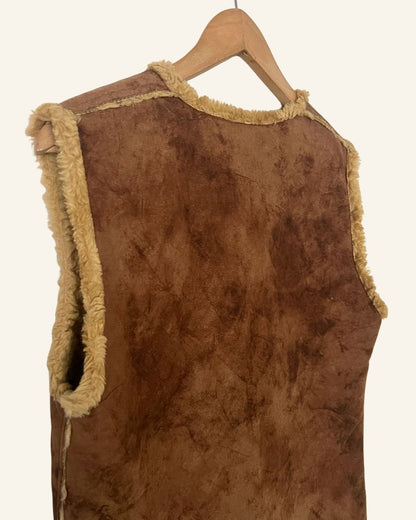 Fauxfur brown embroidered nordic vest