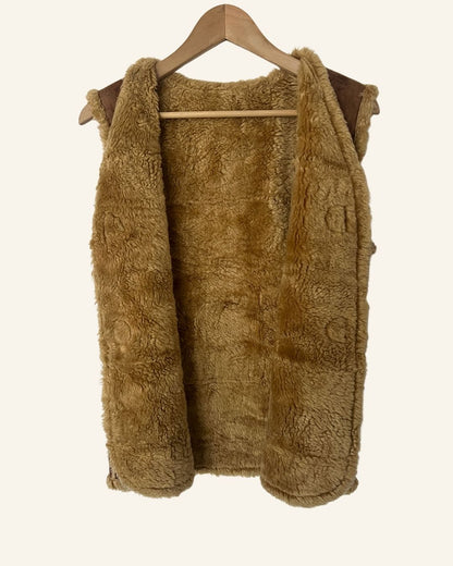 Fauxfur brown embroidered nordic vest