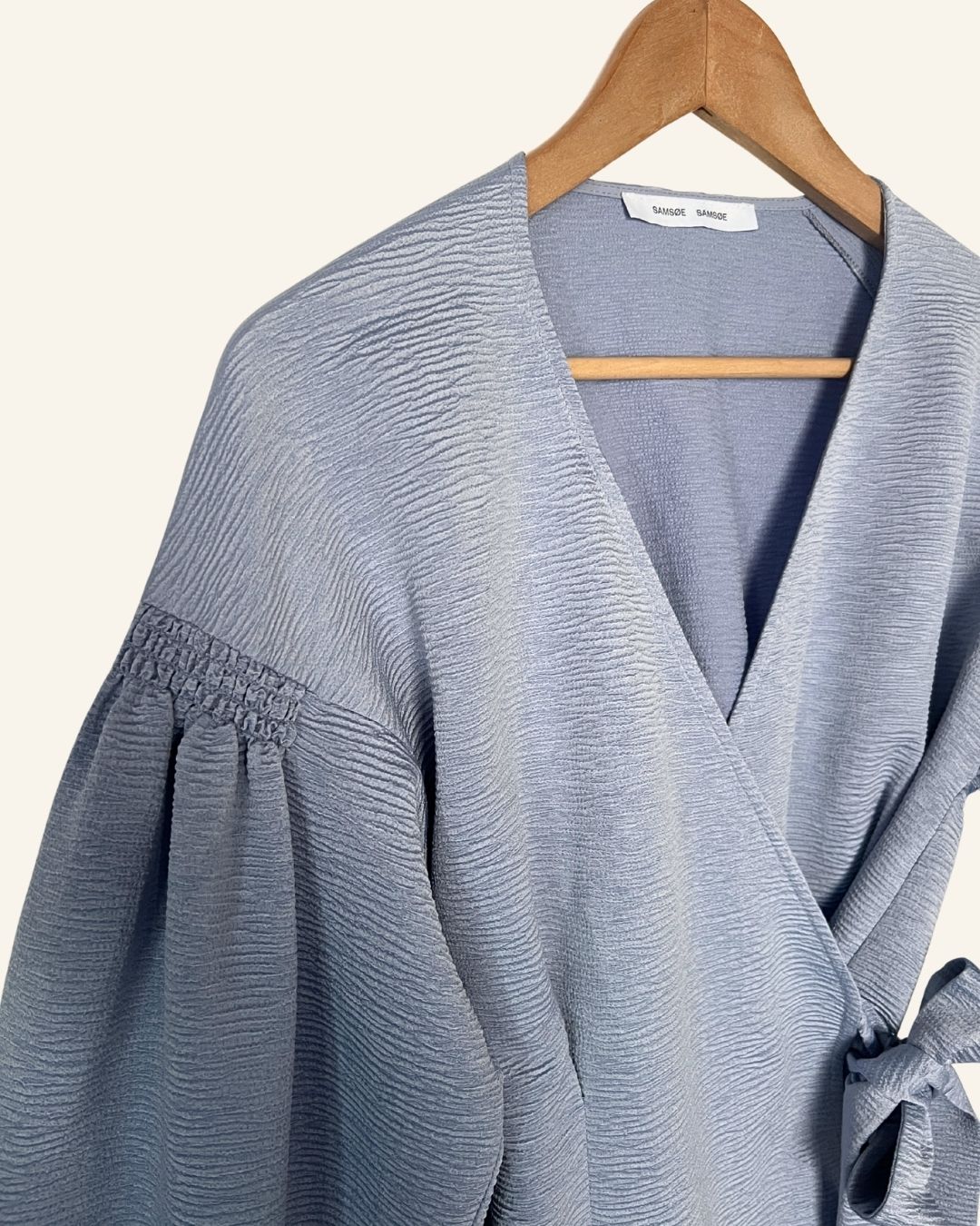 SAMSOE SAMSOE Merrill pale blue wrap blouse with puff sleeves