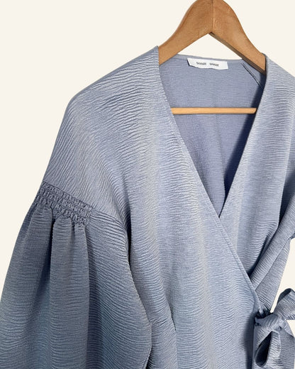 SAMSOE SAMSOE Merrill pale blue wrap blouse with puff sleeves