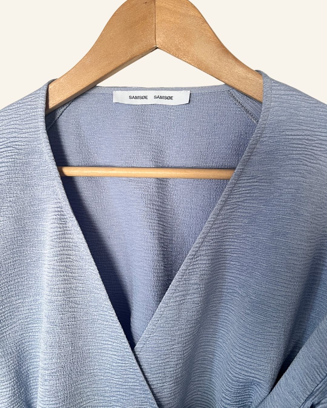 SAMSOE SAMSOE pale blue wrap blouse with puff sleeves