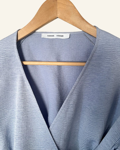 SAMSOE SAMSOE pale blue wrap blouse with puff sleeves
