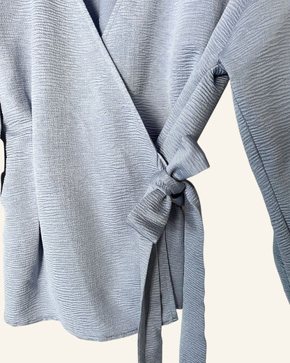 SAMSOE SAMSOE pale blue wrap blouse with puff sleeves