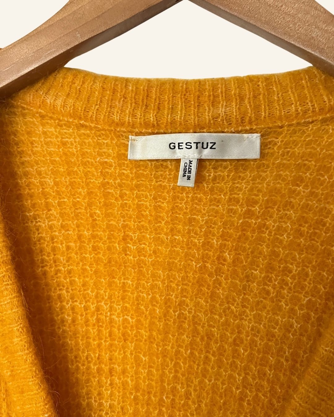 GESTUZ yellow sun mohair wool knitwear V-cardigan