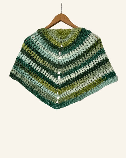 Vintage handmade green wool crochet shoulder scarf