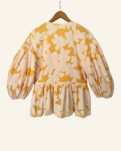 STINE GOYA oversize light orange floral jacquard peplum blouse