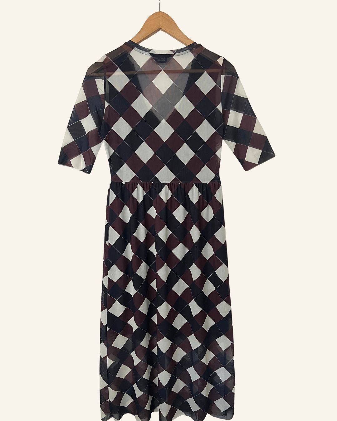 BAUM UND PFERDGARTEN checked harlequin style print mesh short sleeved long dress