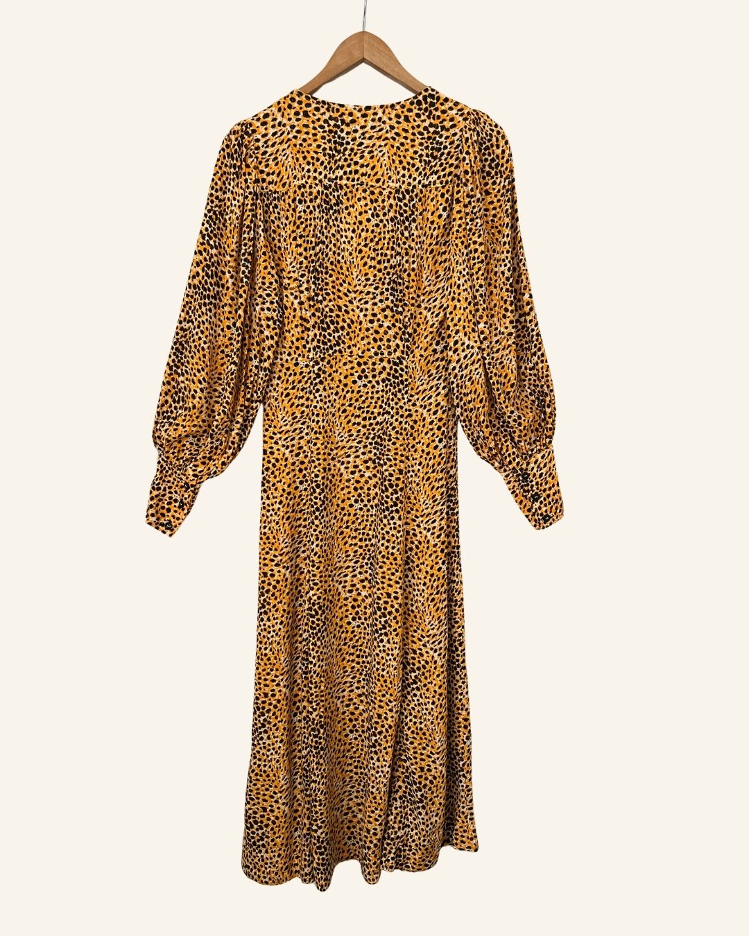 GANNI animal print buttoned long dress with puff sleeves