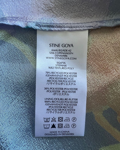 STINE GOYA off shoulders straps satin floral printed blouse with puff sleeves