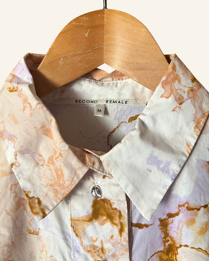 SECOND FEMALE white tie & dye buttoned dress with puff sleeves