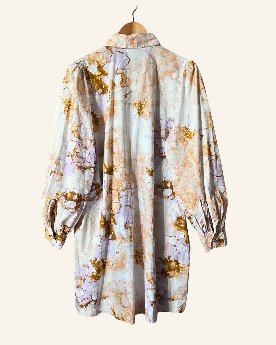 SECOND FEMALE white tie & dye buttoned dress with puff sleeves
