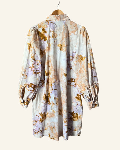 SECOND FEMALE white tie & dye buttoned dress with puff sleeves