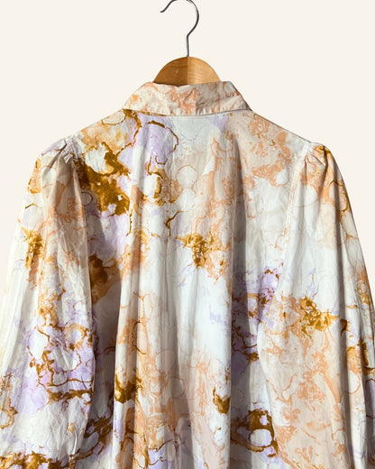 SECOND FEMALE white tie & dye buttoned dress with puff sleeves