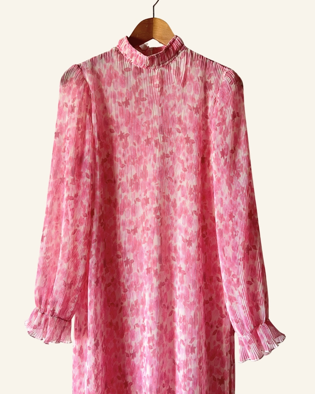 GANNI pleated floral pink long Georgette dress