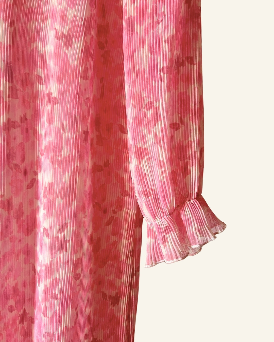 GANNI pleated floral pink long Georgette dress