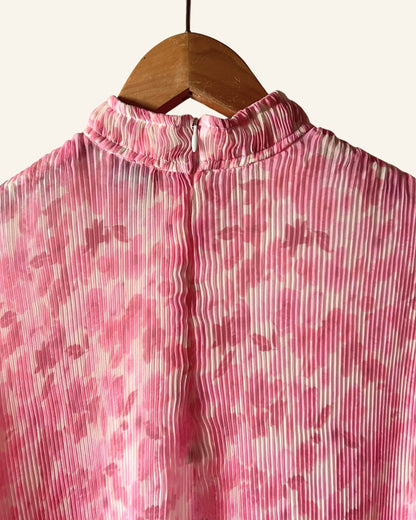 GANNI pleated floral pink long Georgette dress
