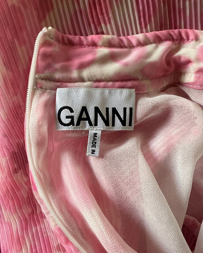 GANNI pleated floral pink long Georgette dress