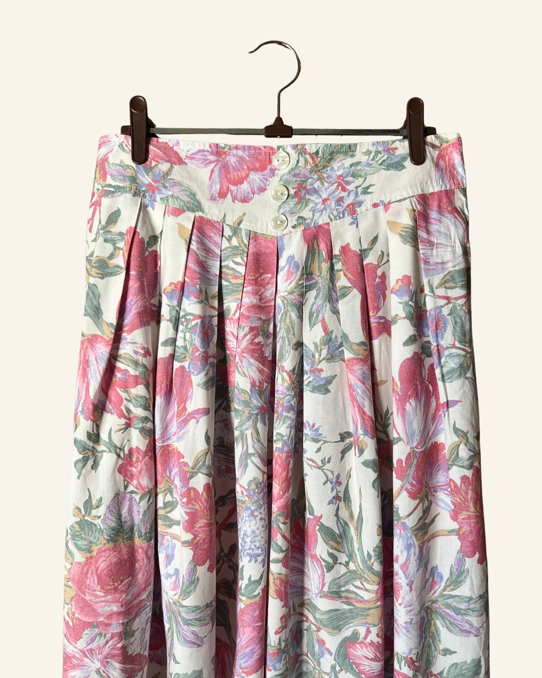 Vintage white pink floral print summer skirt