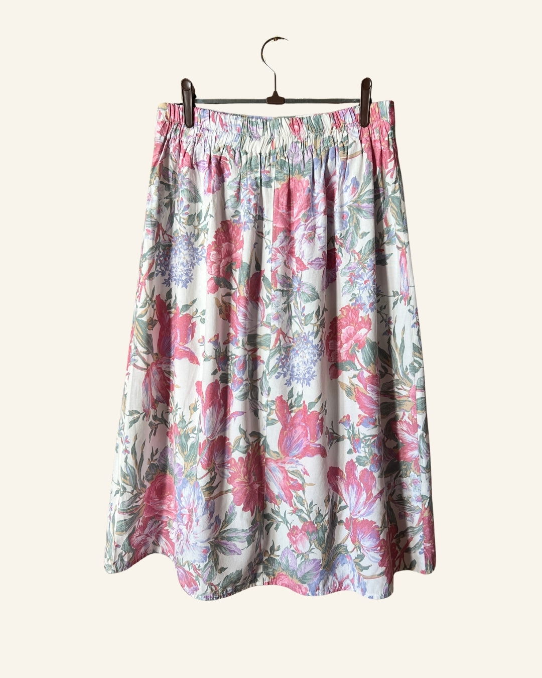 Vintage white pink floral print skirt