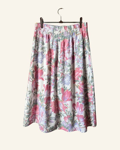 Vintage white pink floral print skirt