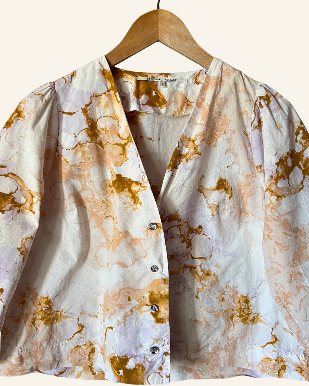 SECOND FEMALE lica shirt organic cotton poplin white tie dye effect print blouse