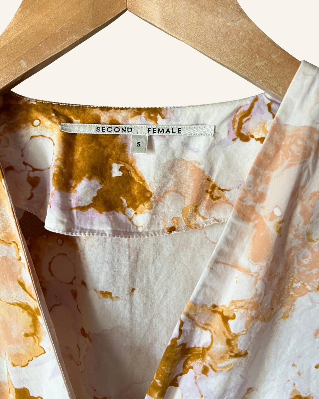 SECOND FEMALE organic cotton poplin white ice dye effect print blouse