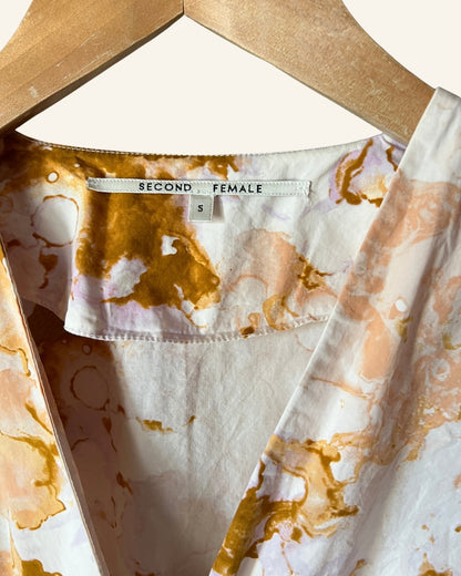 SECOND FEMALE organic cotton poplin white ice dye effect print blouse
