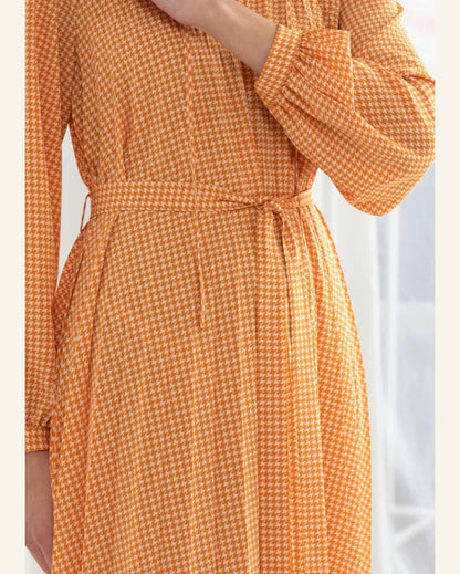 & OTHER STORIES orange vichy gingham pleated dress
