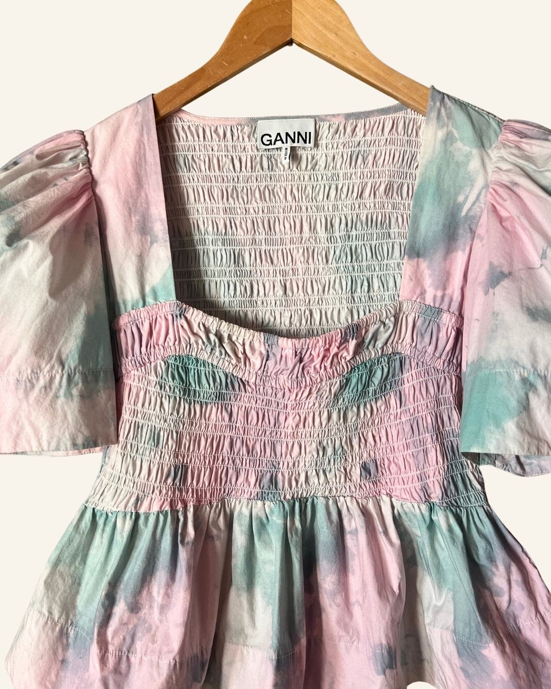 GANNI colorful pastel smock organic cotton peplum top blouse