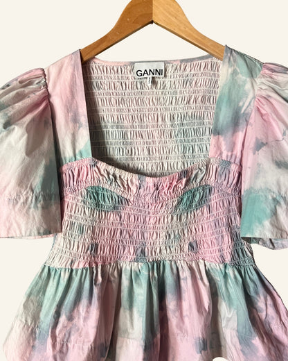 GANNI colorful pastel smock organic cotton peplum top blouse